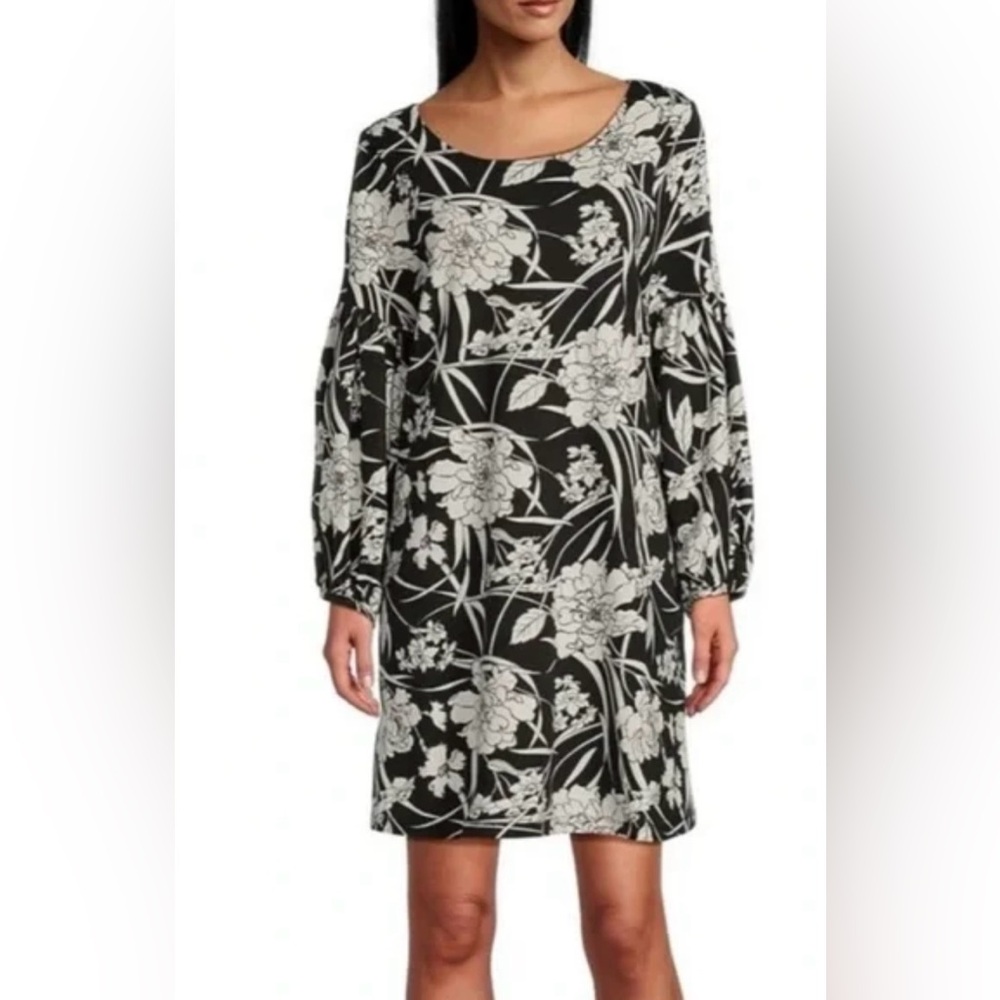 Bryn Walker Rya Modal Ponti Floral Print Round Neck Long Puff Sleeve Dress